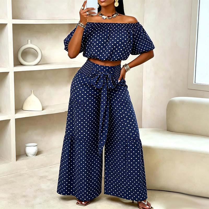 👗 50% OFF NOW! ⚫ Women's Off-Shoulder Polka Dot 2-Piece Set – Flirty top & matching shorts – lightweight & perfect for summer parties, vacations or beach days 🌊