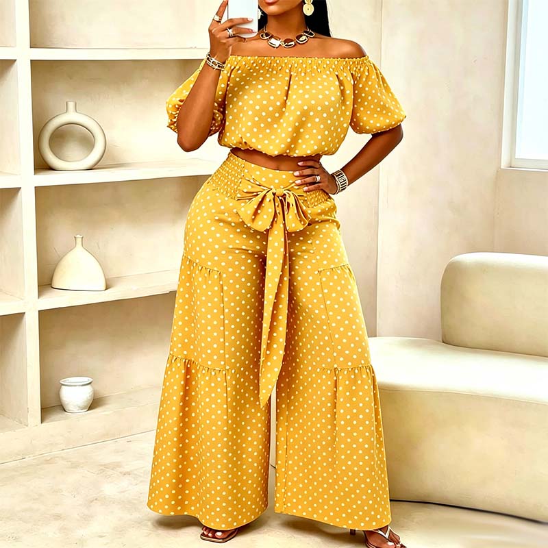 👗 50% OFF NOW! ⚫ Women's Off-Shoulder Polka Dot 2-Piece Set – Flirty top & matching shorts – lightweight & perfect for summer parties, vacations or beach days 🌊